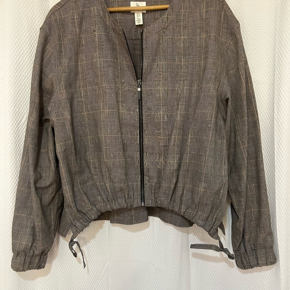 Women's Linen blend Gray Plaid Bomber